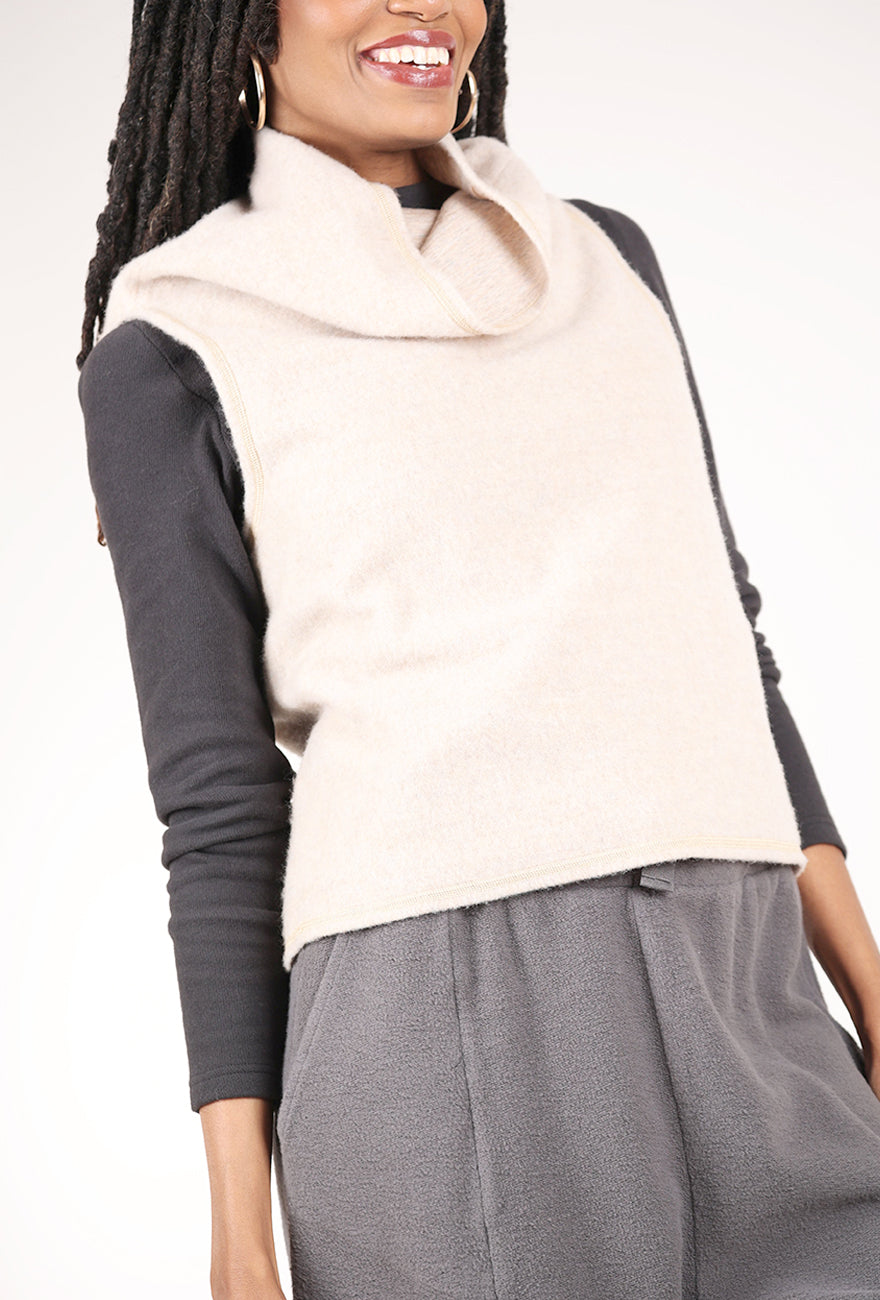 By Basics Brushed Wool Funnel Vest, Sand Melange 