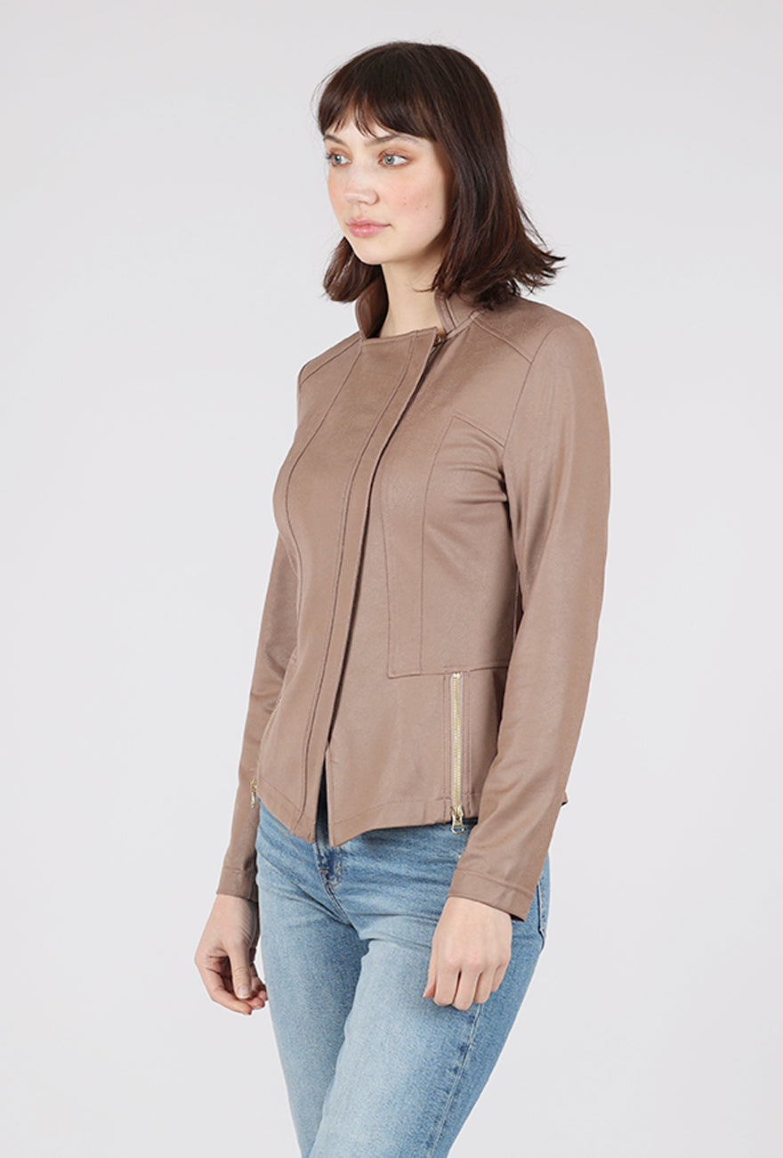 Clara Sun Woo Liquid 'Leather' Knit Jacket, Taupe 