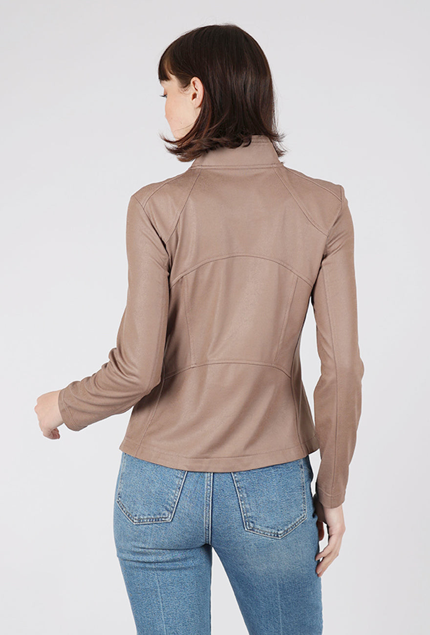 Clara Sun Woo Liquid 'Leather' Knit Jacket, Taupe 