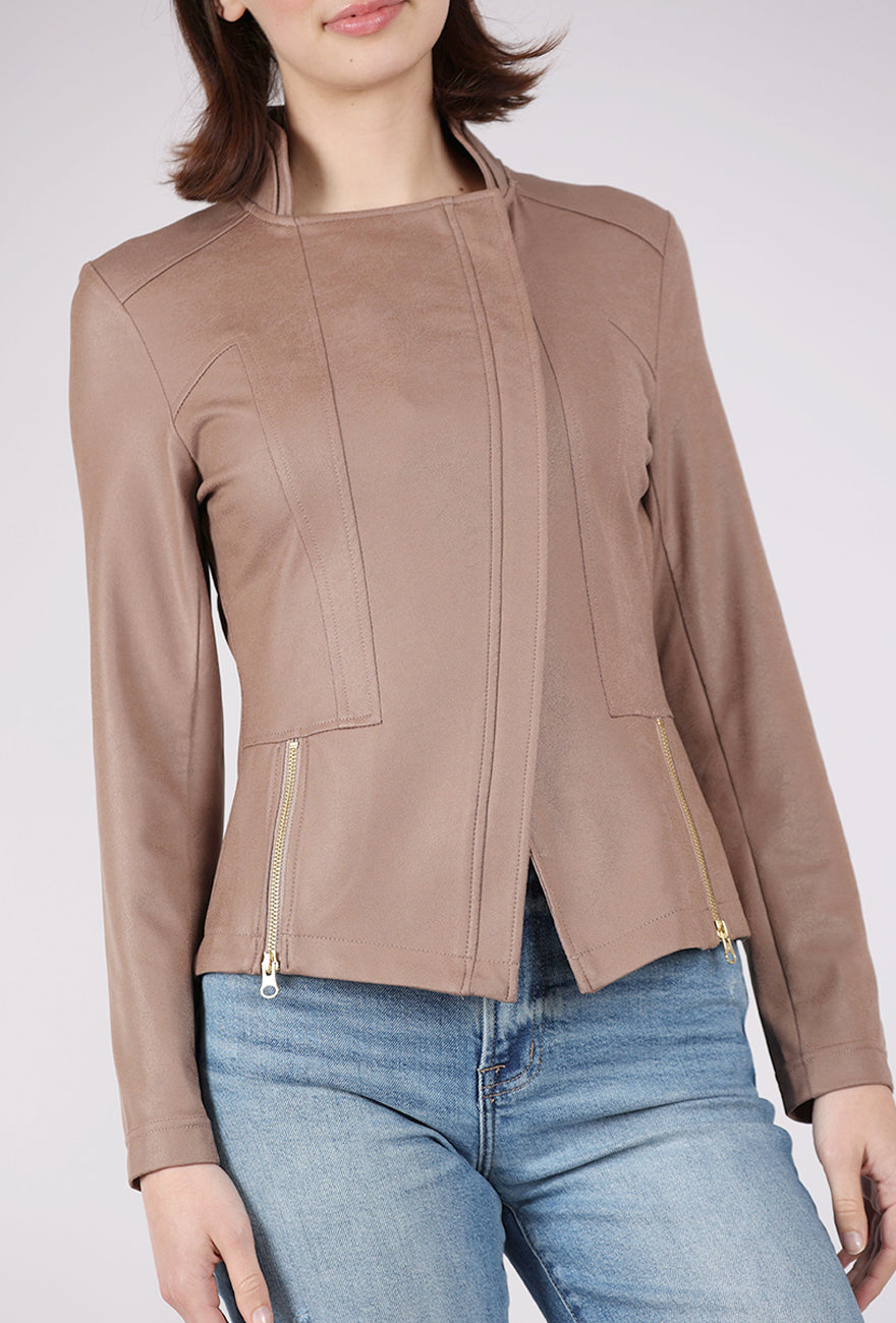 Clara Sun Woo Liquid 'Leather' Knit Jacket, Taupe 