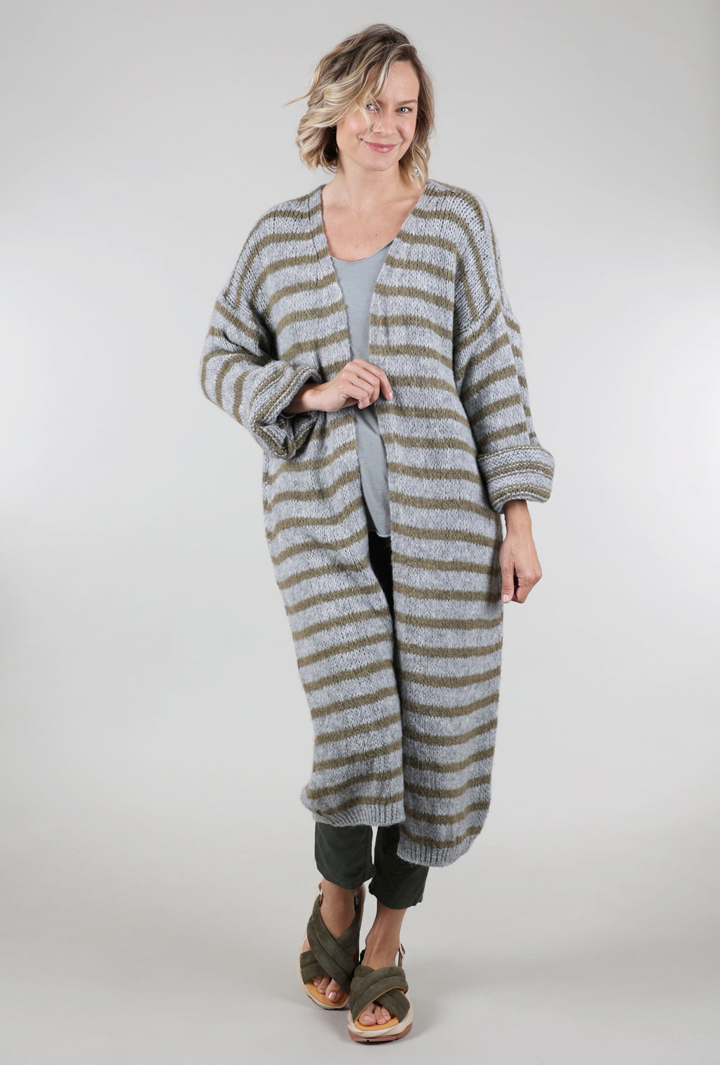 Suzy D London Flo Long Cardie, Gray/Moss One Size Gray