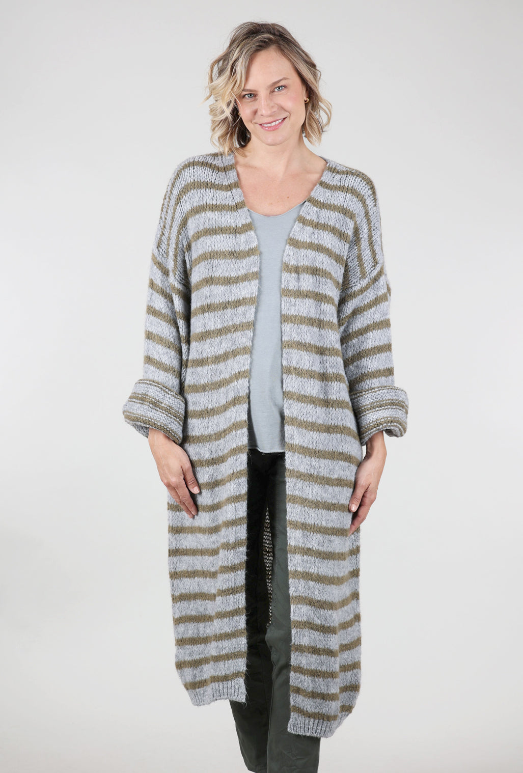 Suzy D London Flo Long Cardie, Gray/Moss One Size Gray