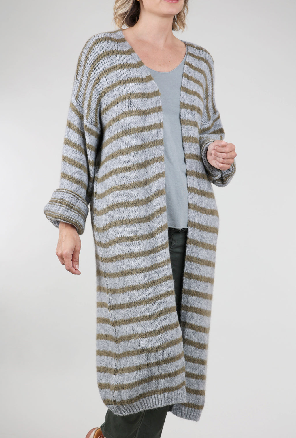 Suzy D London Flo Long Cardie, Gray/Moss One Size Gray