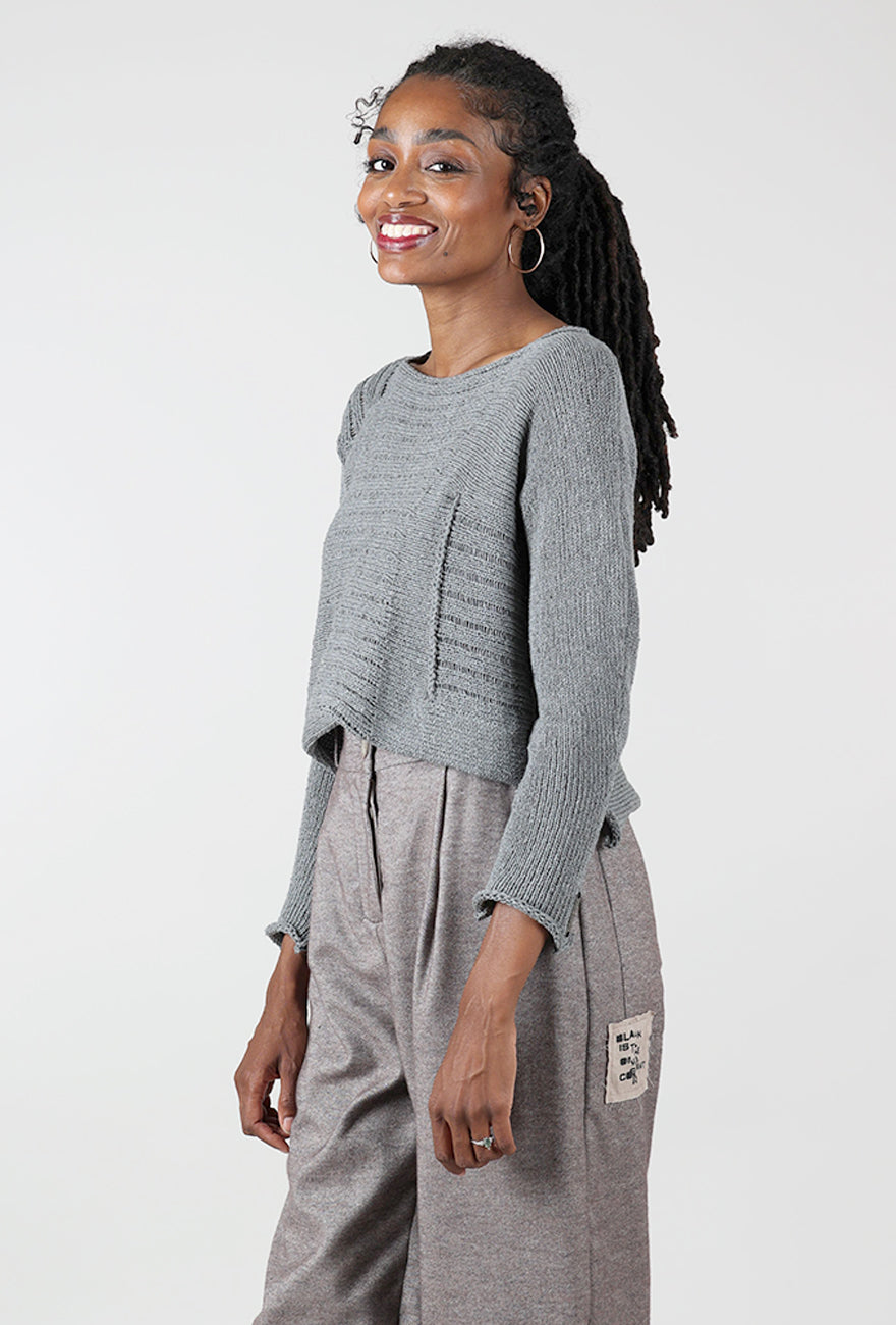 Paper Temples Helen Reverse-Stitch Pullover, Gray 