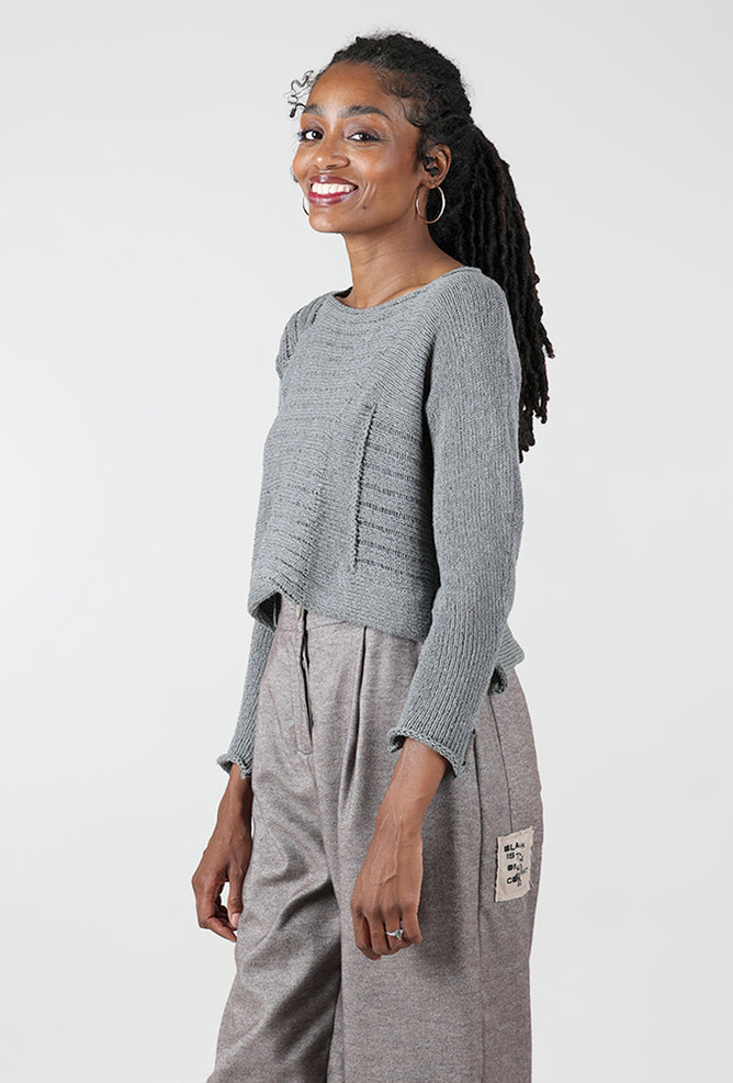 Paper Temples Helen Reverse-Stitch Pullover, Gray 