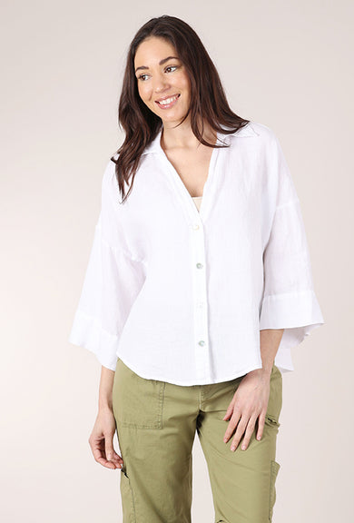 Blueberry Italia Linen Kimono Shirt, White 