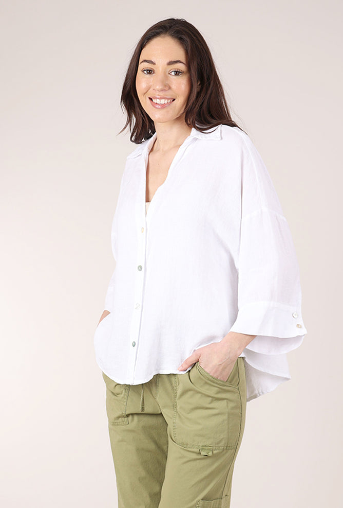 Blueberry Italia Linen Kimono Shirt, White 