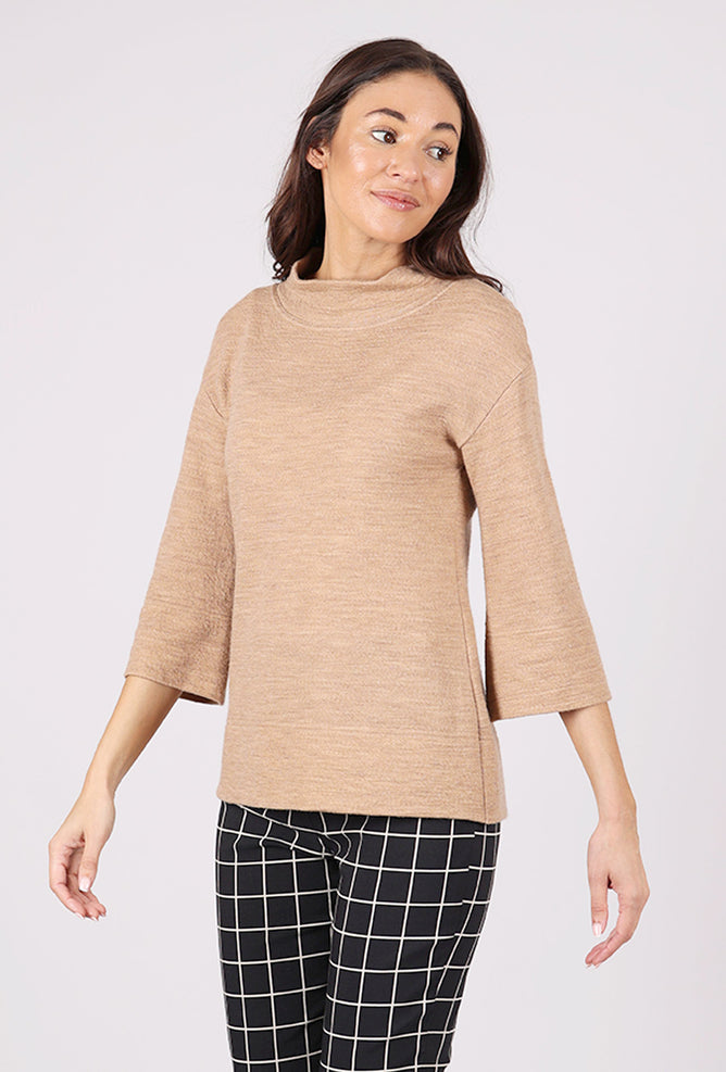 Cotton Wool Mockneck Sweater, Light Camel Melange