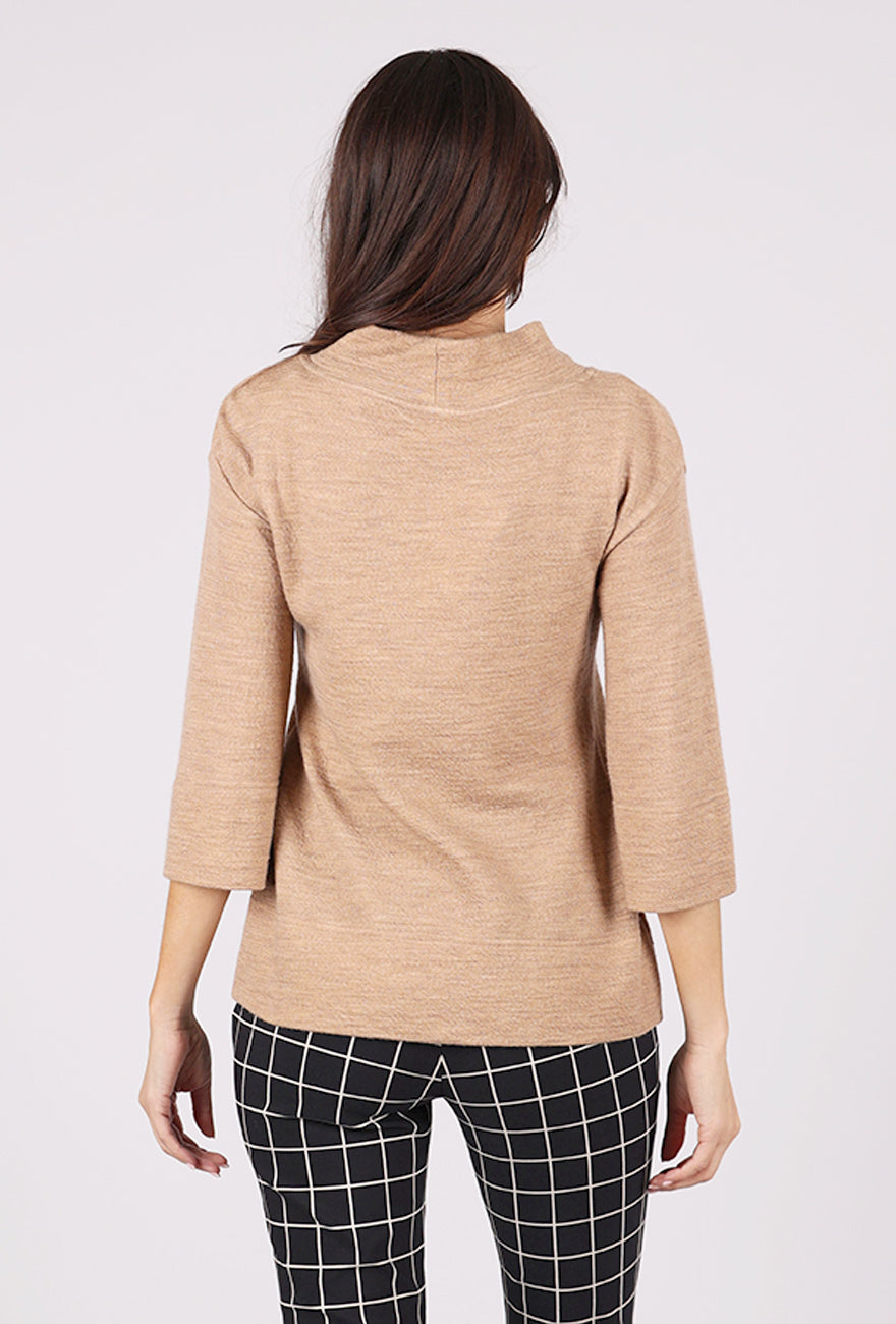 Cotton Wool Mockneck Sweater, Light Camel Melange