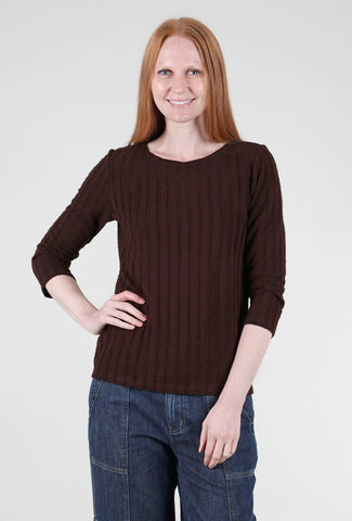 Cut Loose Frayed Stripe Boatneck Tee, Mahogany 