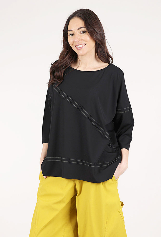 Ozai Contrast-Stitch Knit Top, Black/Olive 