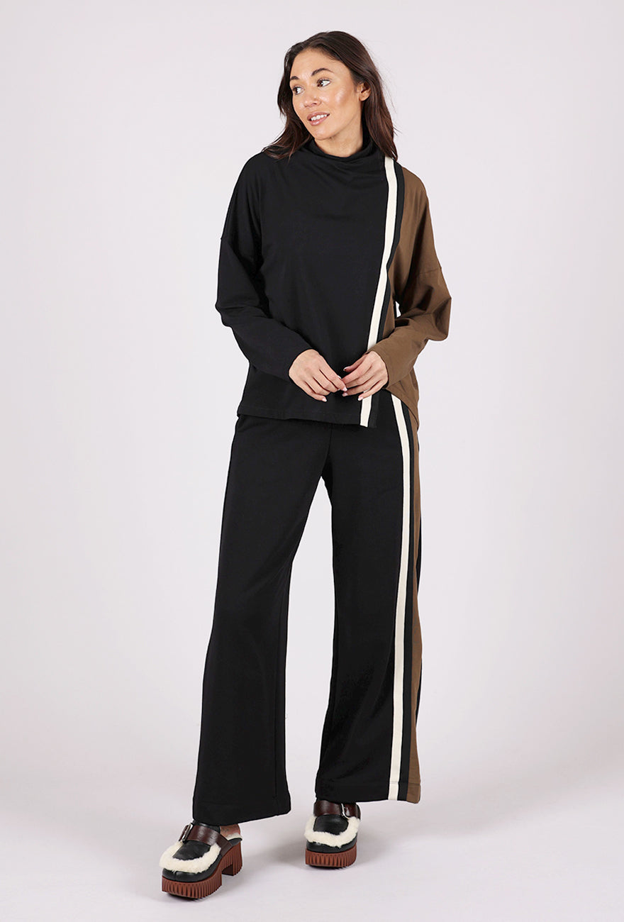 Alembika Coffee Break Funnel Neck Top, Black/Chocolate 