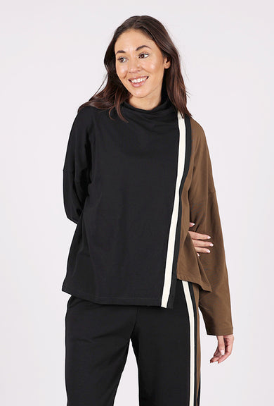 Alembika Coffee Break Funnel Neck Top, Black/Chocolate 