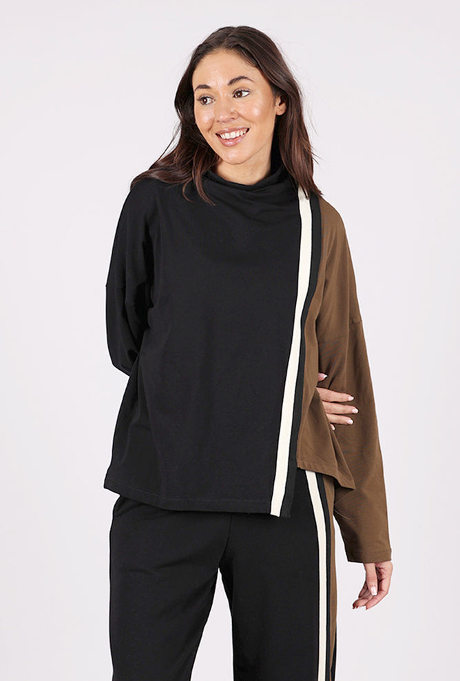 Alembika Coffee Break Funnel Neck Top, Black/Chocolate 