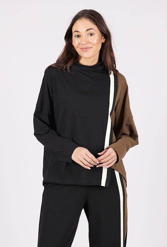 Alembika Coffee Break Funnel Neck Top, Black/Chocolate 