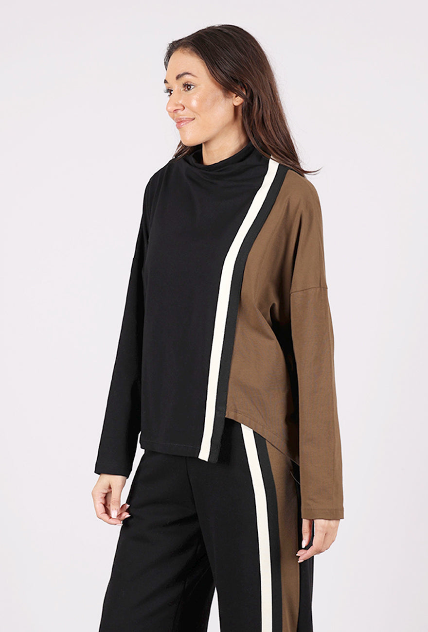 Alembika Coffee Break Funnel Neck Top, Black/Chocolate 