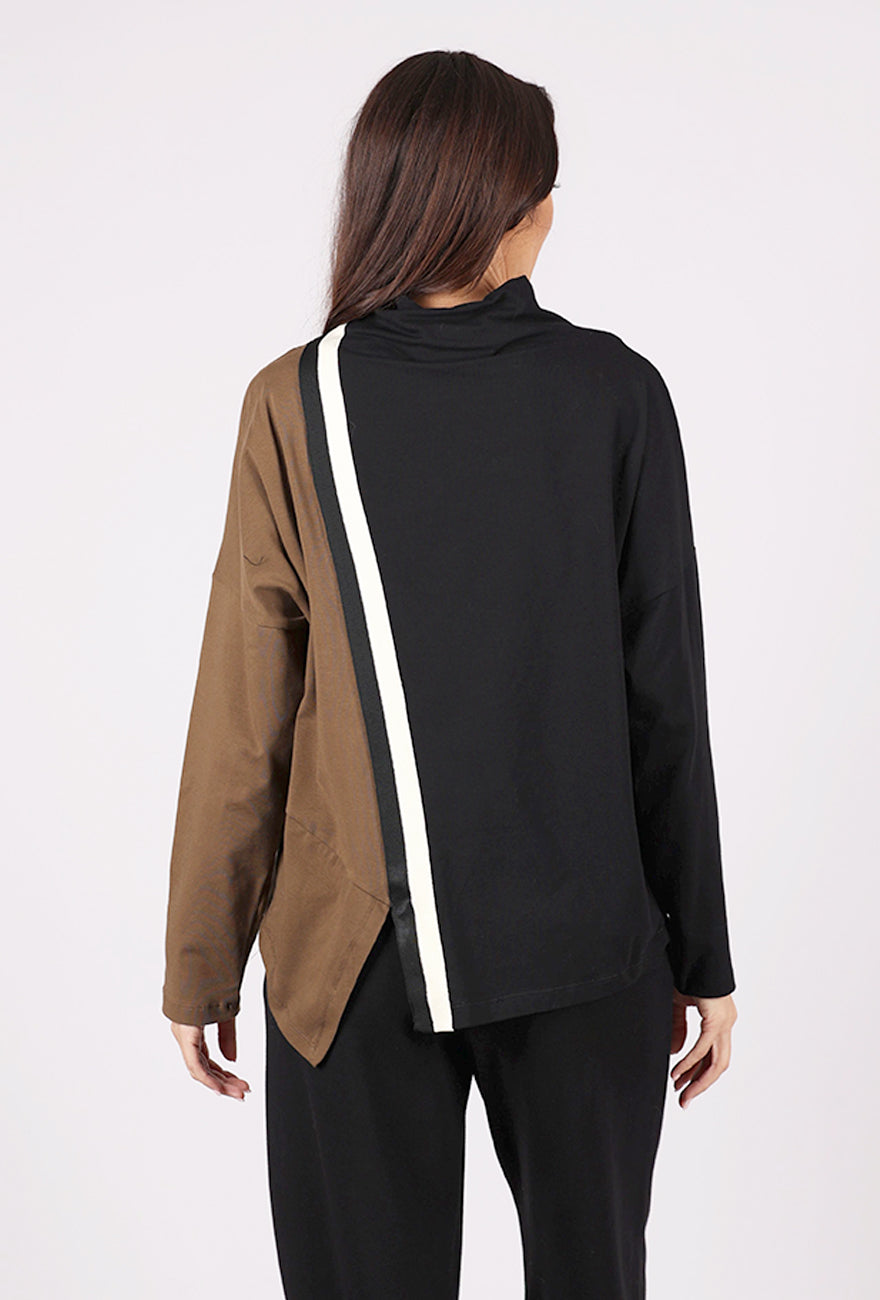 Alembika Coffee Break Funnel Neck Top, Black/Chocolate 