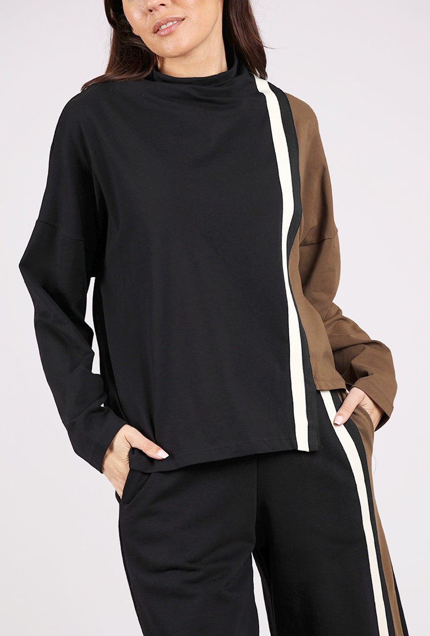 Alembika Coffee Break Funnel Neck Top, Black/Chocolate 