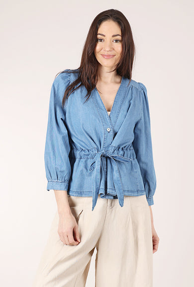 Blueberry Italia Denim Drawstring Top, Blue 