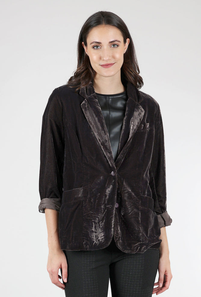 Kyla Seo Jasper Velvet Blazer, Charcoal 