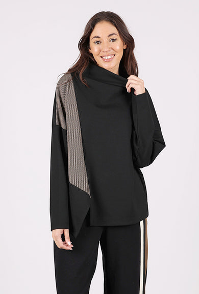 Alembika Contrast Inset Funnel Neck Top, Chocolate 