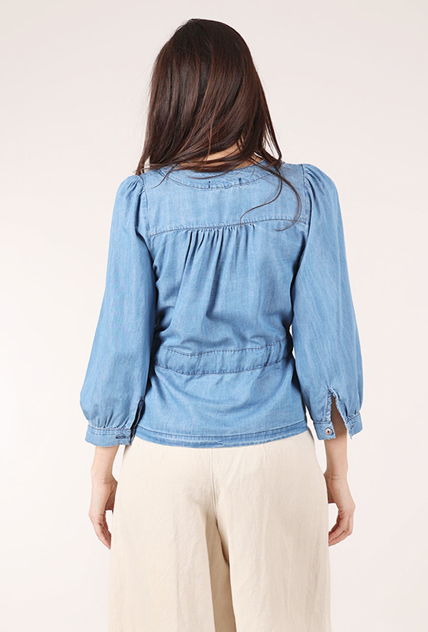Blueberry Italia Denim Drawstring Top, Blue 