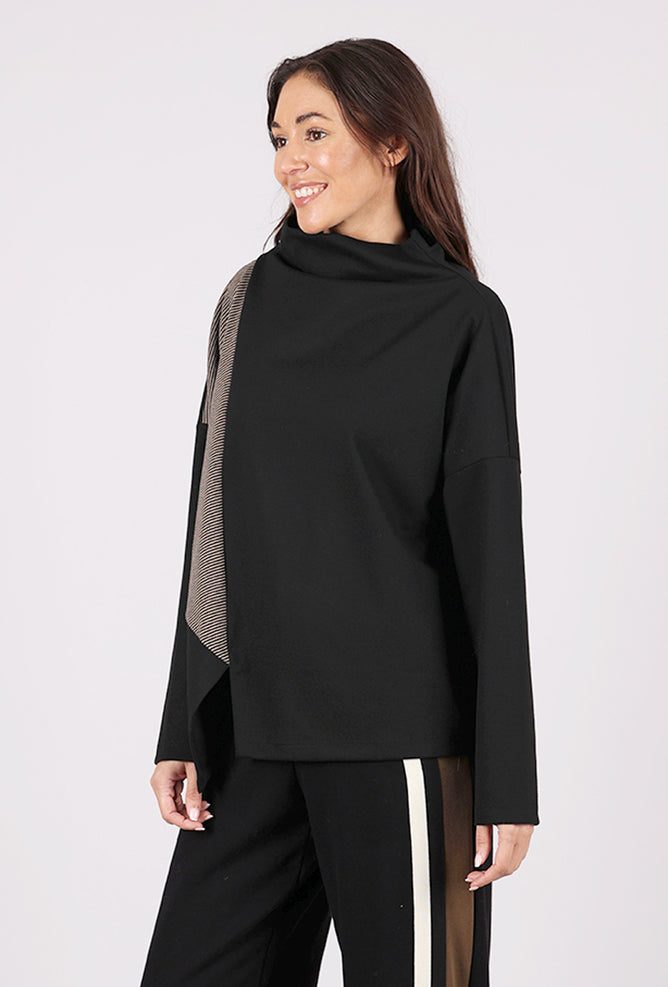 Alembika Contrast Inset Funnel Neck Top, Chocolate 