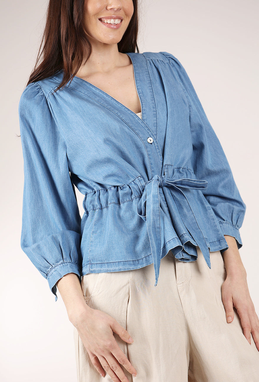 Blueberry Italia Denim Drawstring Top, Blue 