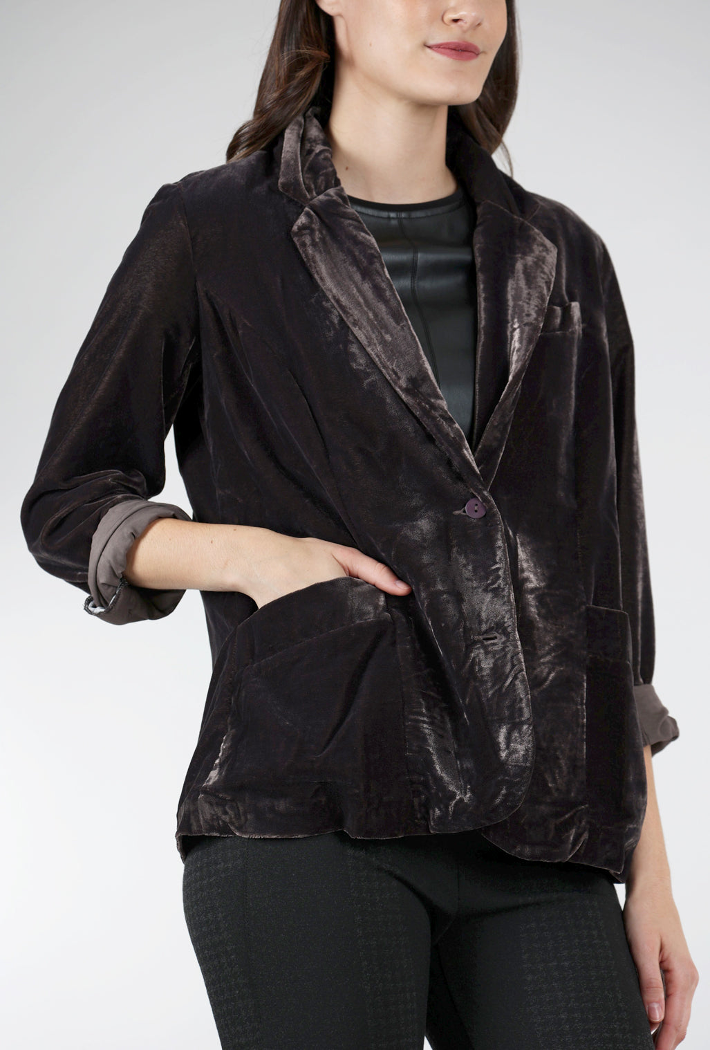 Kyla Seo Jasper Velvet Blazer, Charcoal 