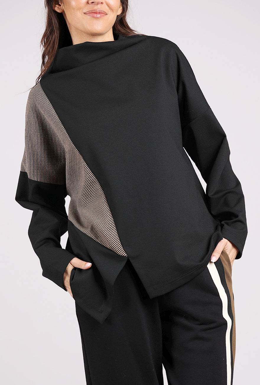 Alembika Contrast Inset Funnel Neck Top, Chocolate 