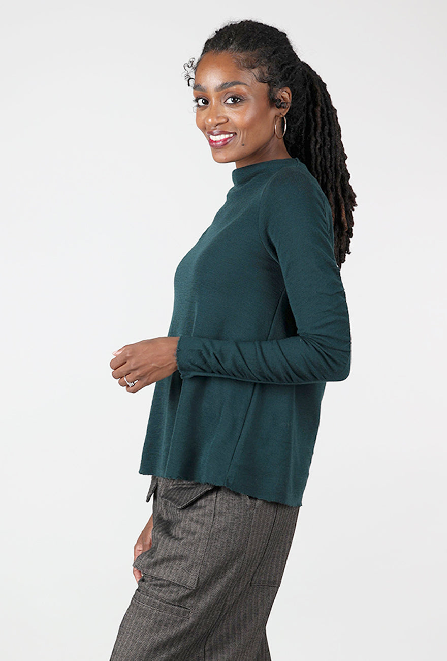 Gather Sleeve Wool Top, Bottle Green Angle 2