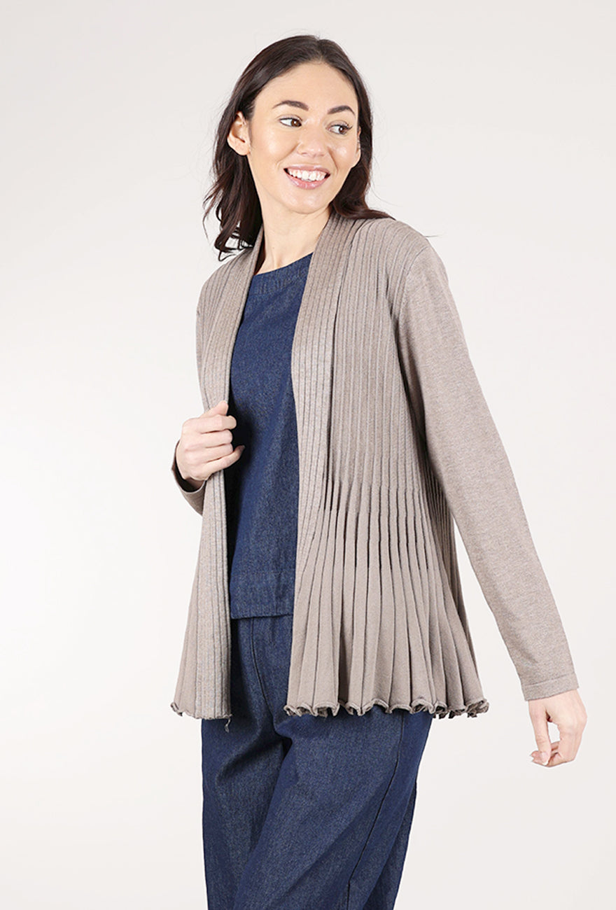 Sunday Fluted Pleat Cardigan, Taupe 
