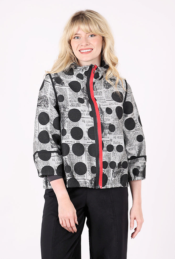 Moonlight Split Zip Dot Jacket, Gray/Black 