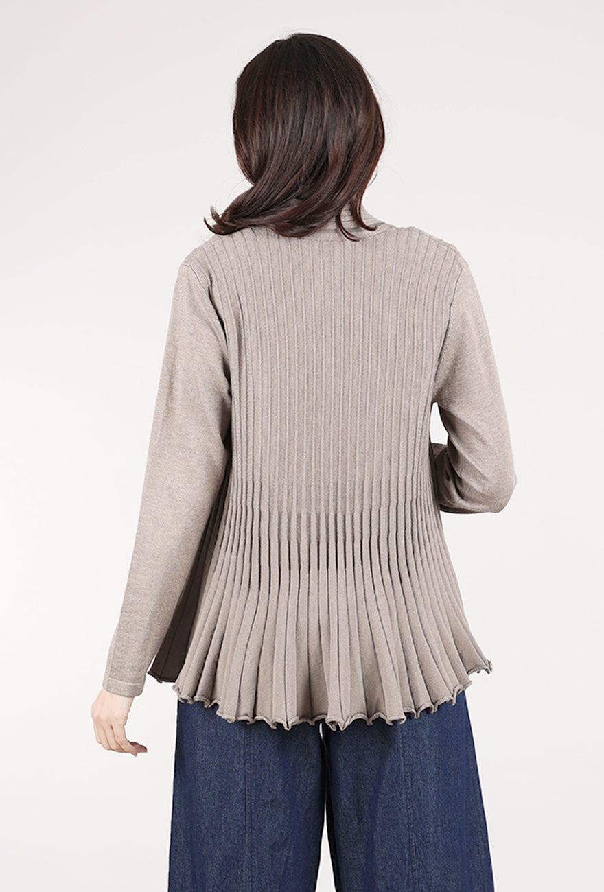 Sunday Fluted Pleat Cardigan, Taupe 