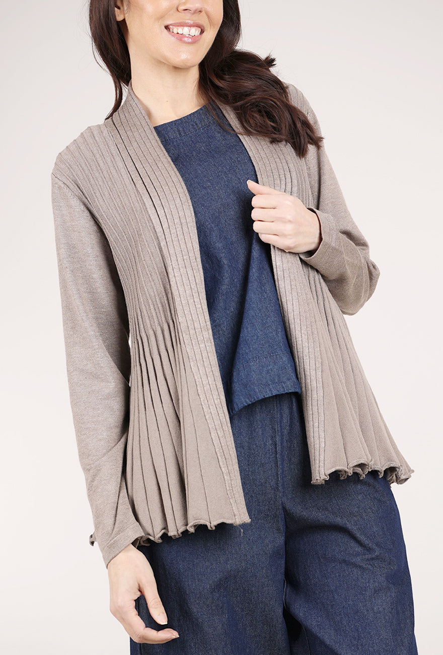 Sunday Fluted Pleat Cardigan, Taupe 