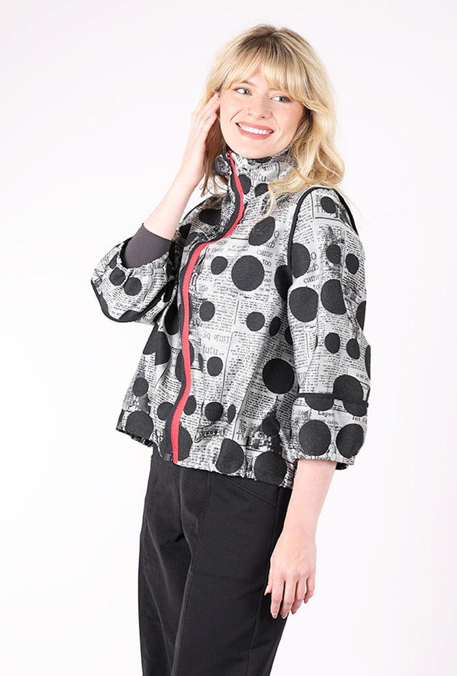Moonlight Split Zip Dot Jacket, Gray/Black 