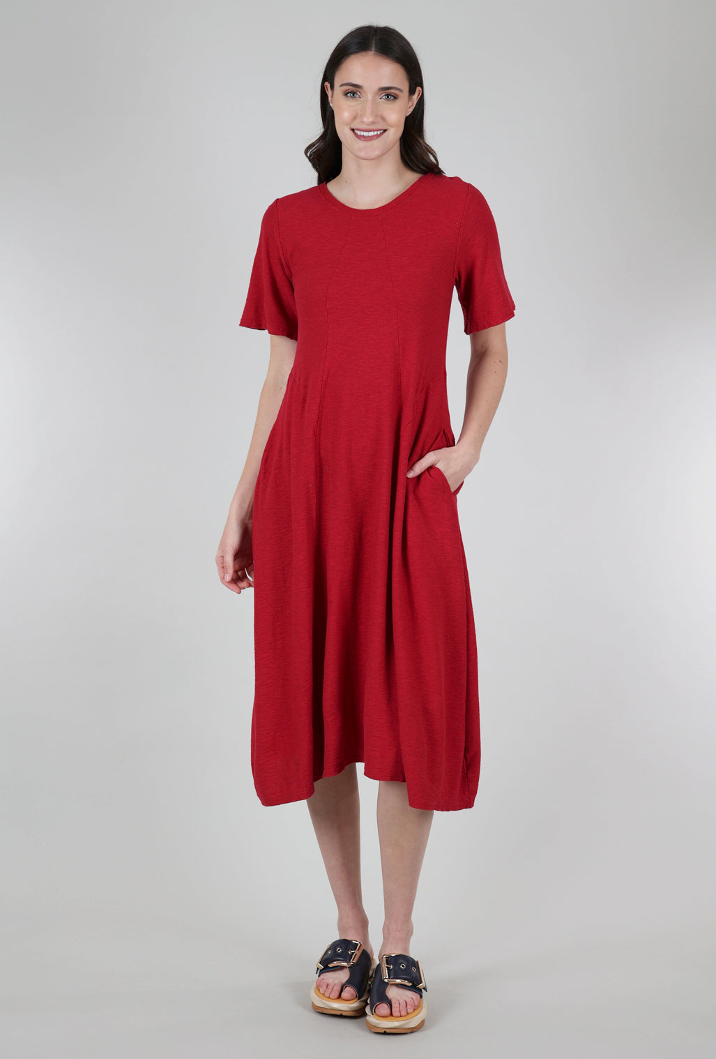 Cut Loose Seamed Midi Dress, Cardinal Red 