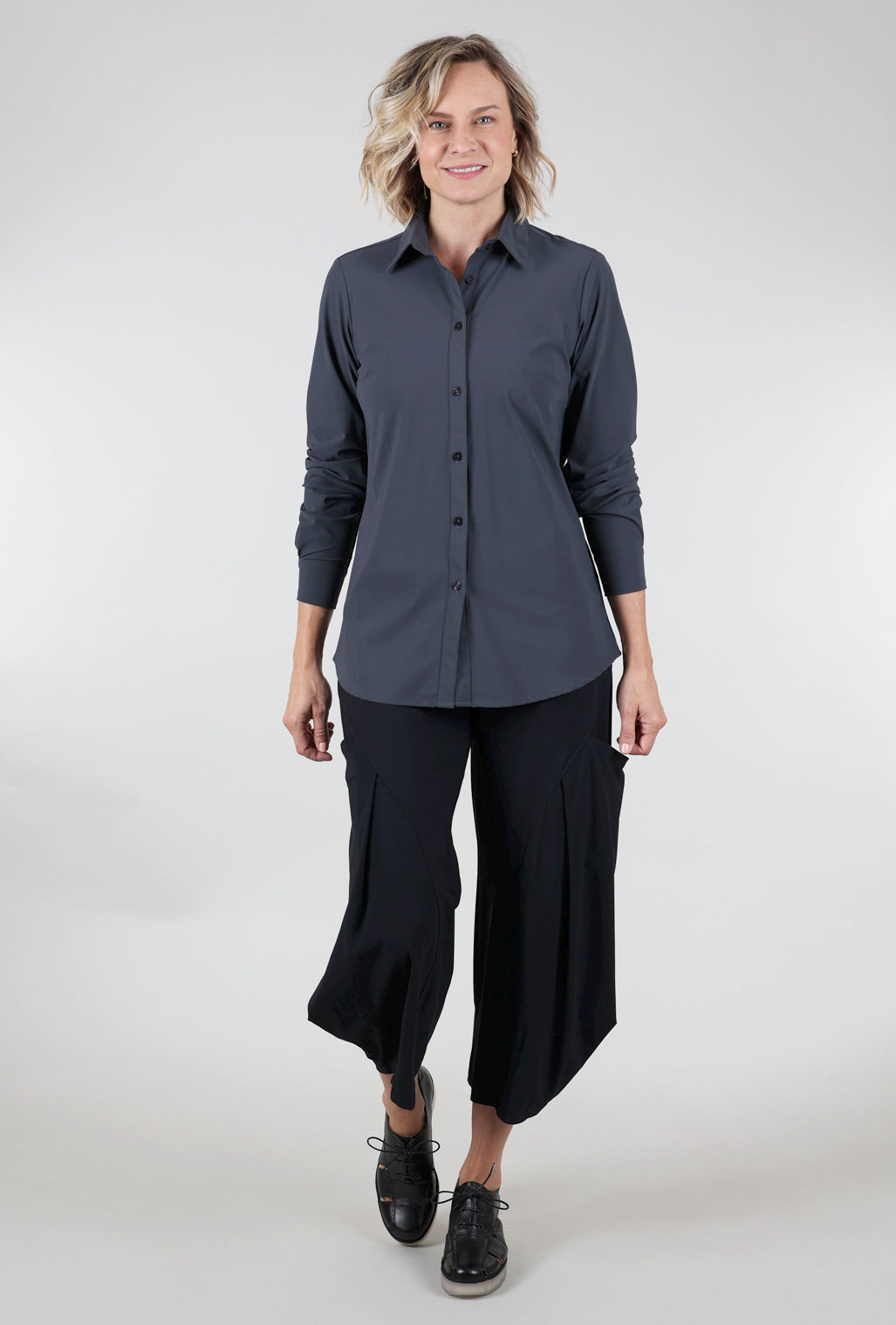 Ameliora Tech Sullivan Button-Up Shirt, Steel 