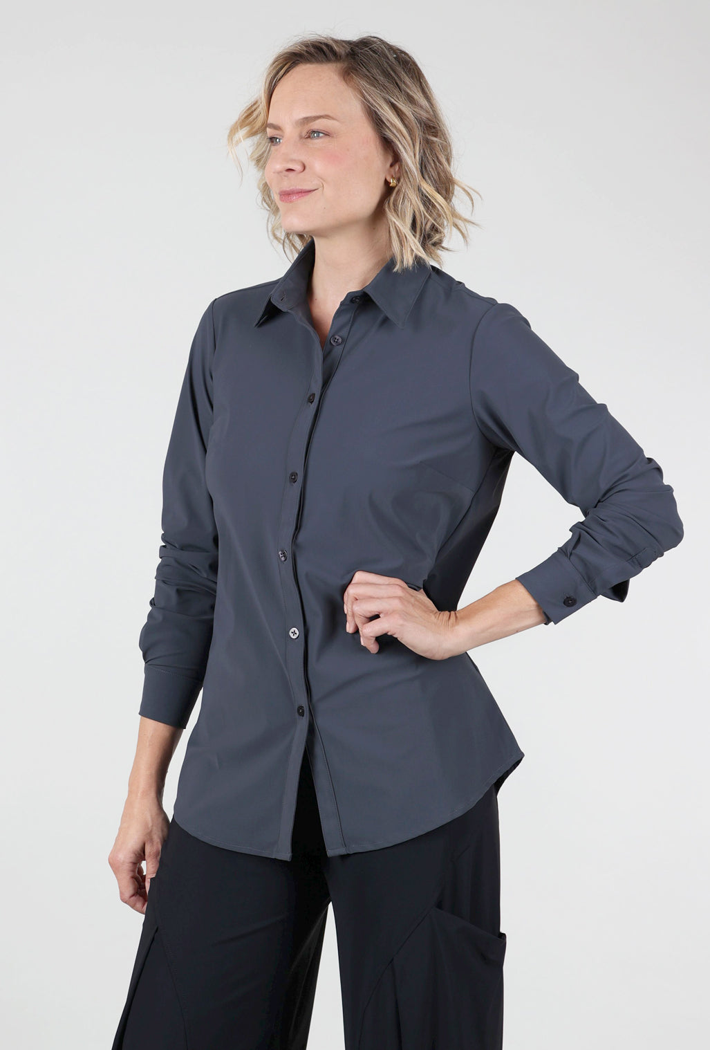 Ameliora Tech Sullivan Button-Up Shirt, Steel 