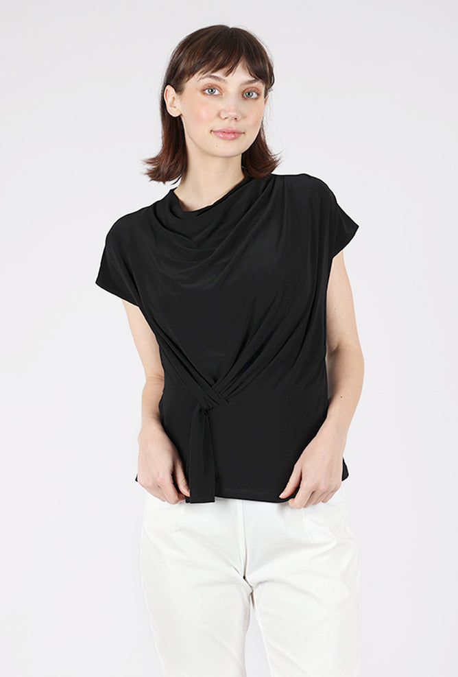 Clara Sun Woo Drape Neck Loop Detail Top, Black 
