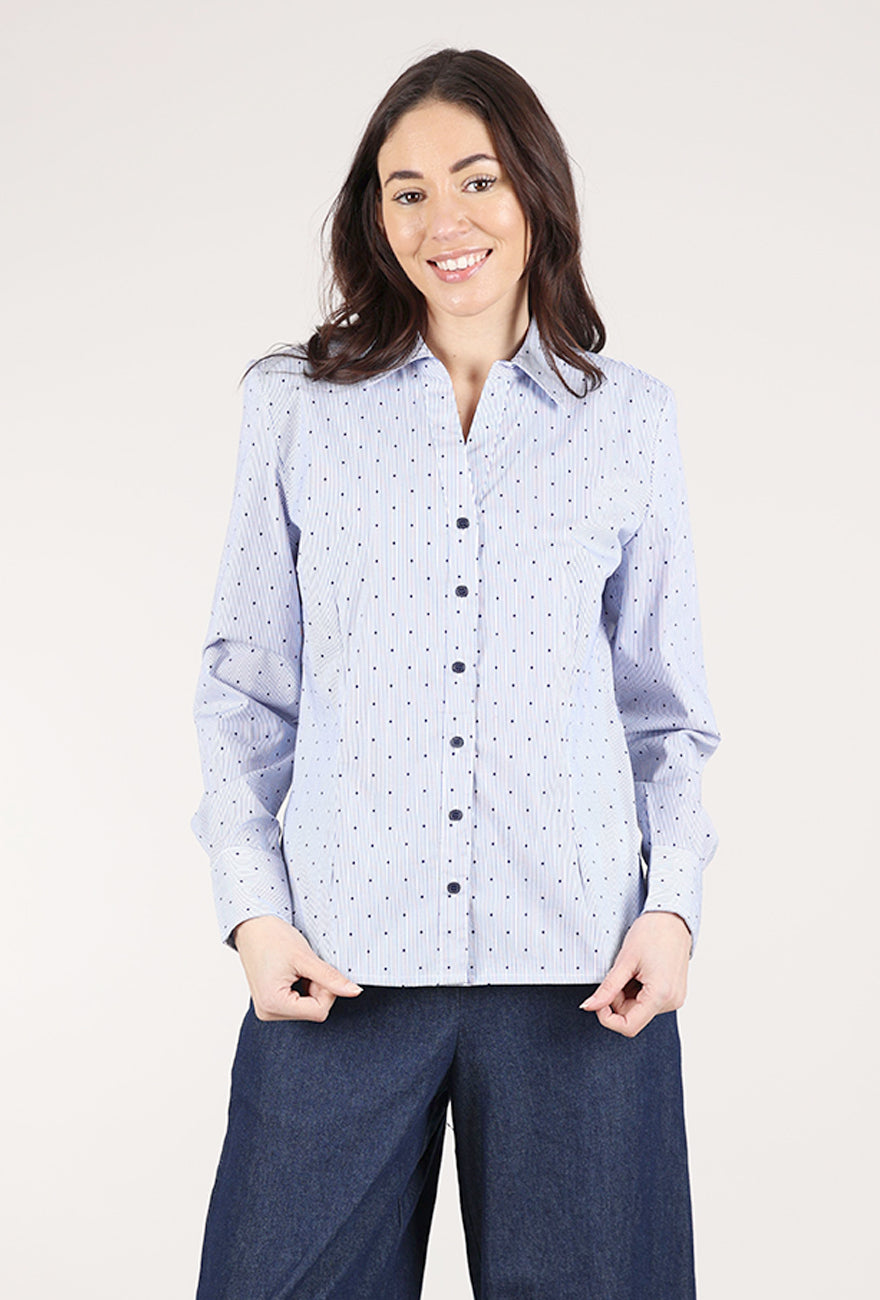 Sunday Pindot Button-Up, Blue 