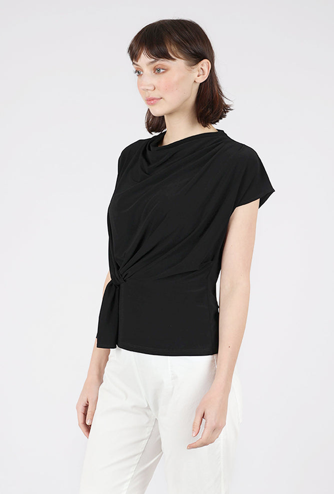 Clara Sun Woo Drape Neck Loop Detail Top, Black 