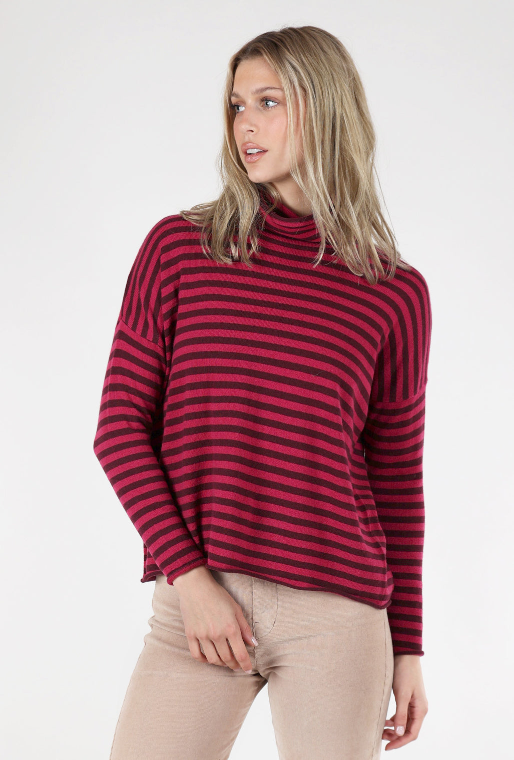 Alessandro Aste Otura Stripe Cashmere Sweater, Magenta 