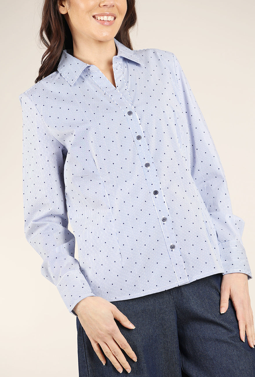 Sunday Pindot Button-Up, Blue 