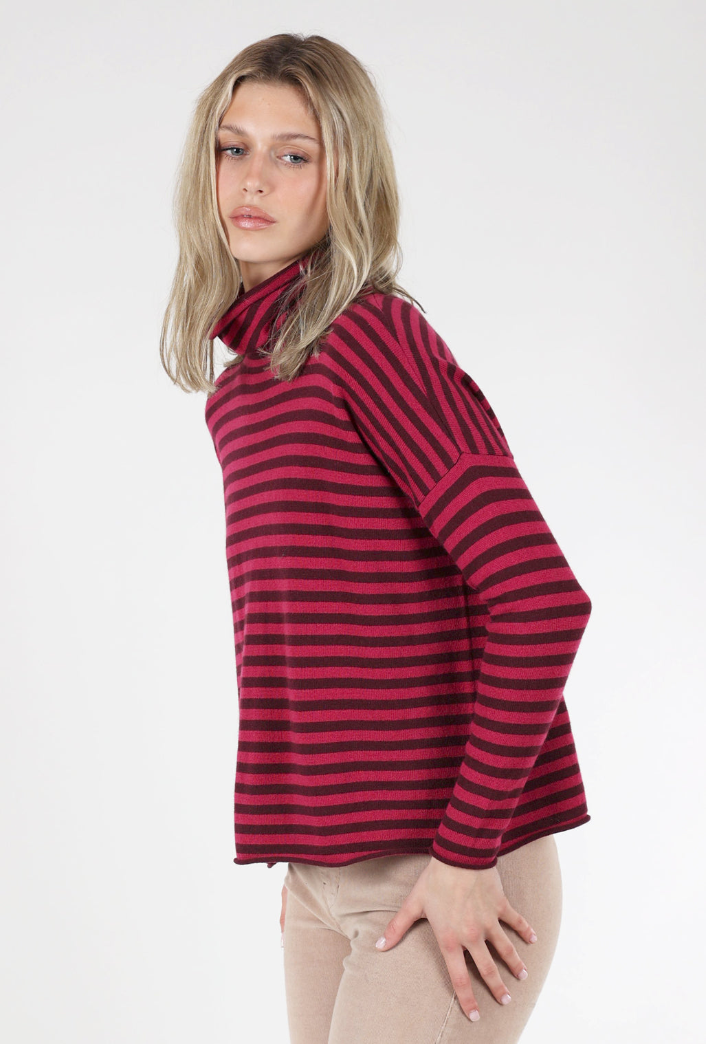 Alessandro Aste Otura Stripe Cashmere Sweater, Magenta 