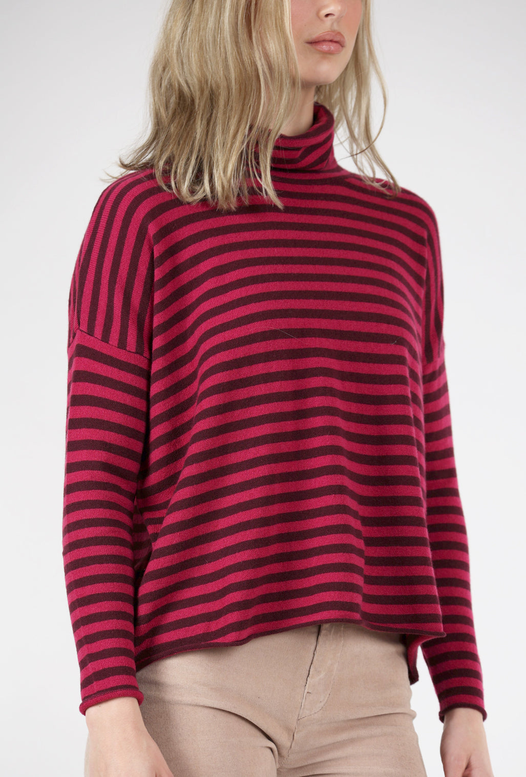 Alessandro Aste Otura Stripe Cashmere Sweater, Magenta 