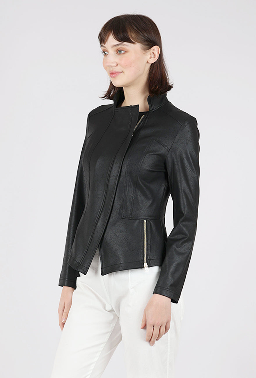 Clara Sun Woo Liquid 'Leather' Knit Jacket, Black 