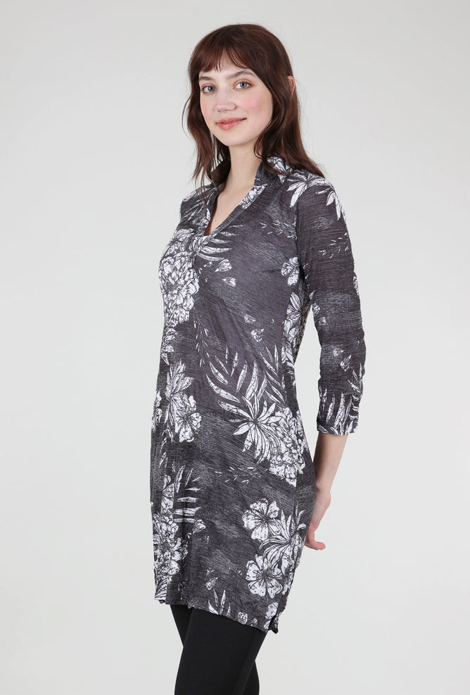 David Cline 3/4-Sleeve Polo Dress, Onyx Print 