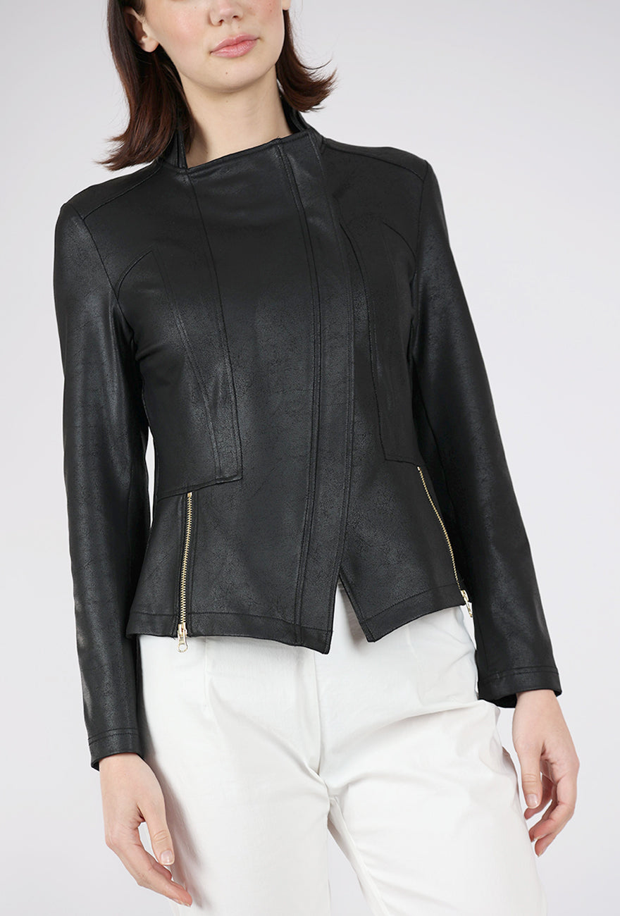 Clara Sun Woo Liquid 'Leather' Knit Jacket, Black 