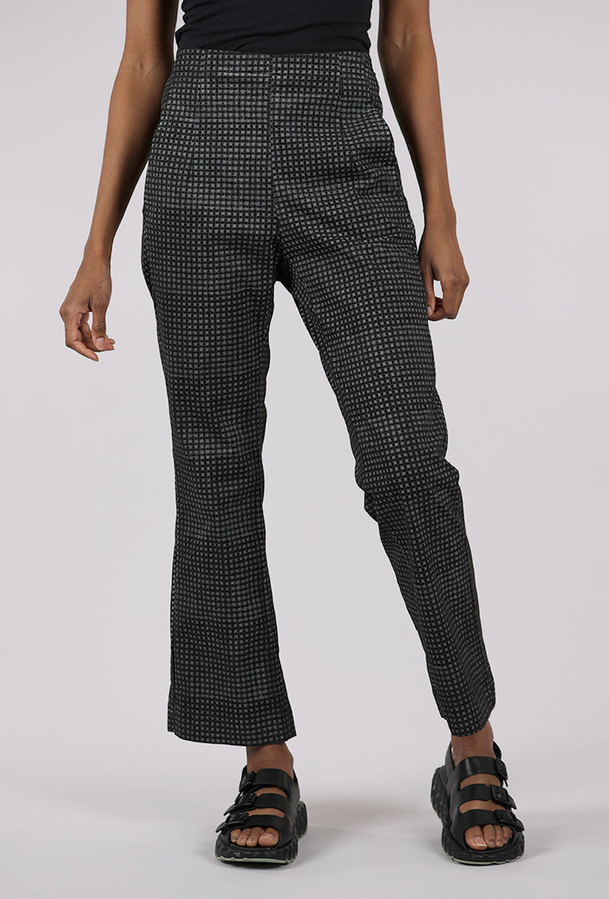 Rundholz Cotton Check Flare Trouser, Black 